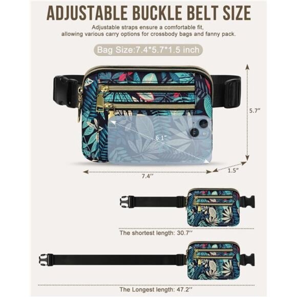 Fanny Packs for Women Fashion Waist Packs Bag with Adjustable Strap and 4 Zipper - Picture 5 of 7